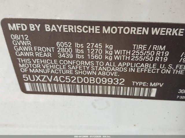 Auction sale of the 2013 Bmw X5 Xdrive35i, vin: 5UXZV4C52D0B09932, lot number: 44128698