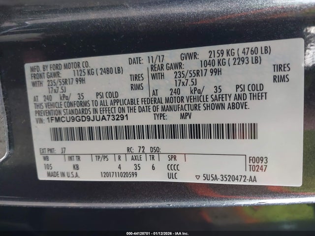 1FMCU9GD9JUA73291 Ford ESCAPE SE