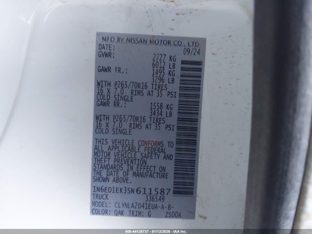 Aukcja sprzedaży 2025 Nissan Frontier S/sv/pro-4x/sl, vin: 1N6ED1EK3SN611587, numer aukcji: 44128737