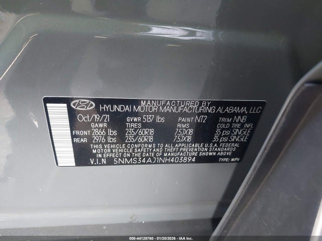 5NMS34AJ1NH403894 Hyundai Santa Fe Sel