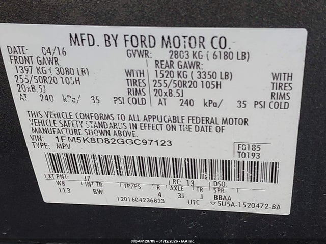 2016 FORD EXPLORER 1FM5K8D82GGC97123 Photo 8