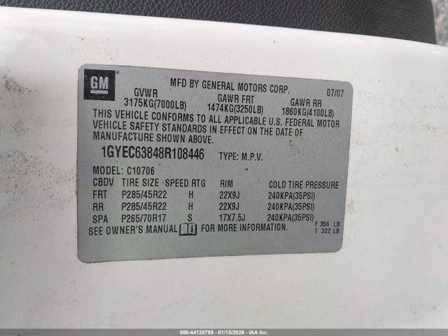 2008 CADILLAC ESCALADE 1GYEC63848R108446 Photo 8