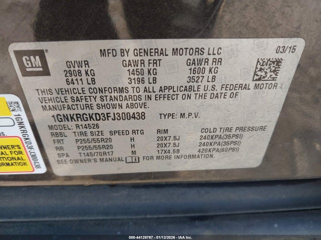 2015 CHEVROLET TRAVERSE 1GNKRGKD3FJ300438 Photo 8