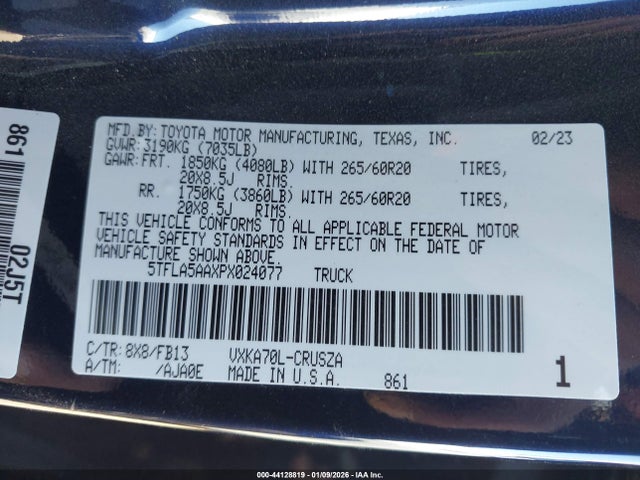 Toyota Tundra Sr5 2023 5TFLA5AAXPX024077 Image 9
