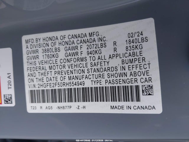 Honda Civic Sport 2024 2HGFE2F50RH554949 Image 9