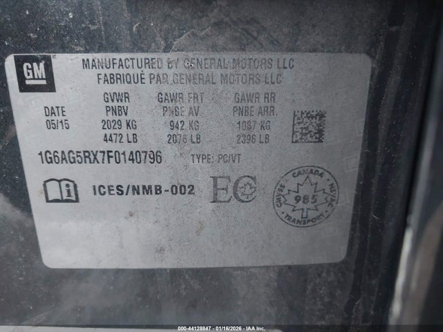 2015 Cadillac Ats Standard მანქანა იყიდება აუქციონზე, vin: 1G6AG5RX7F0140796, აუქციონის ნომერი: 44128847