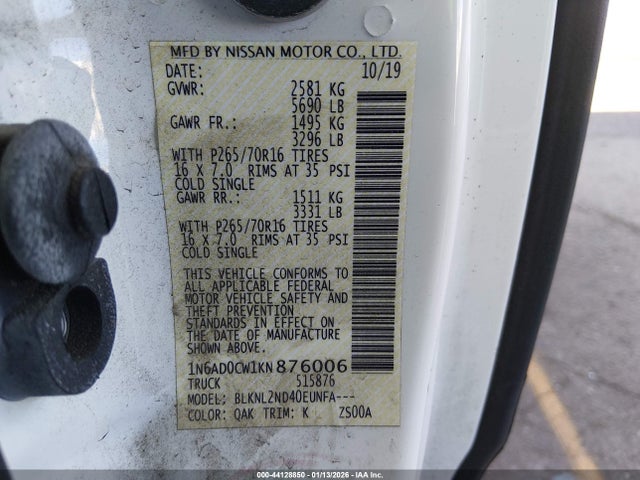 1N6AD0CW1KN876006 Nissan Frontier Sv