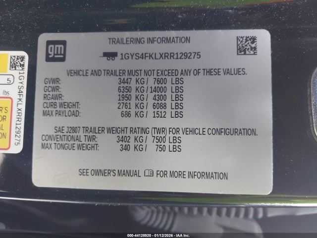 1GYS4FKLXRR129275 Cadillac Escalade 4wd Sport