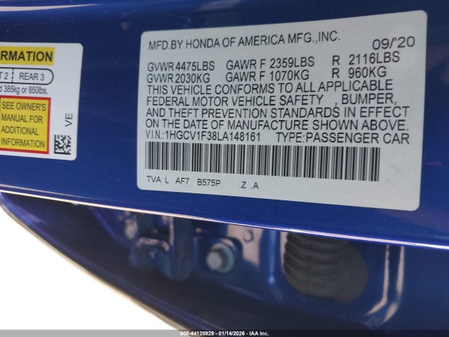 1HGCV1F38LA148161 Honda Accord Sport