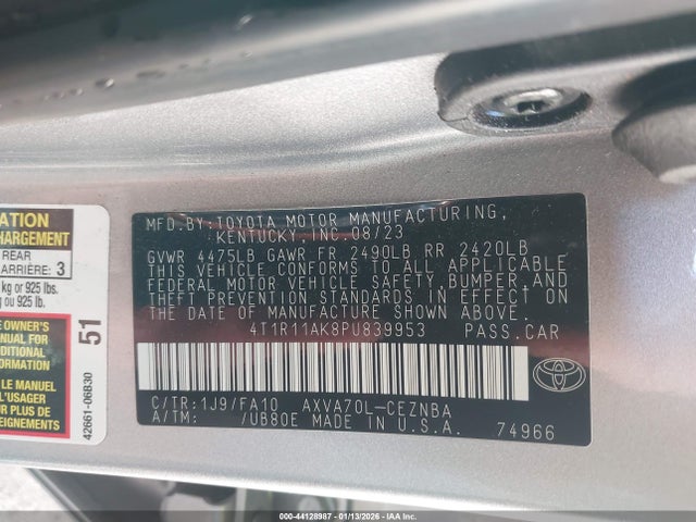 4T1R11AK8PU839953 Toyota CAMRY LE