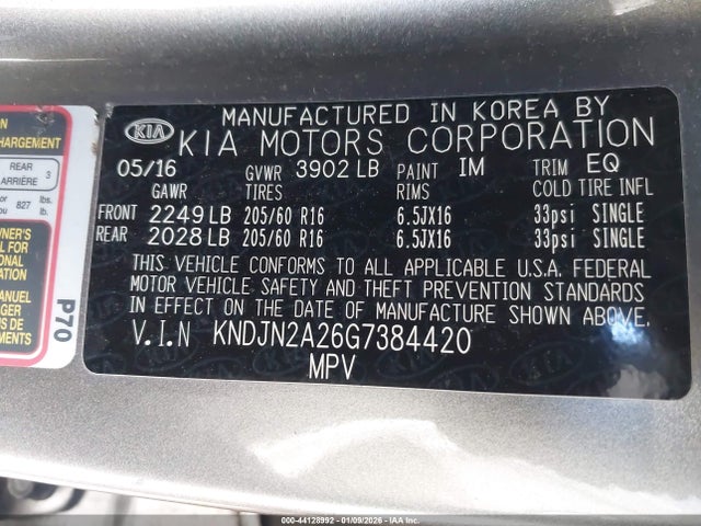 Продаж на аукціоні авто 2016 Kia Soul, vin: KNDJN2A26G7384420, номер лоту: 44128992