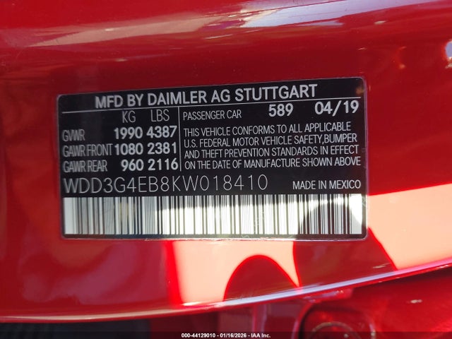 Продажа на аукционе авто 2019 Mercedes-benz A 220, vin: WDD3G4EB8KW018410, номер лота: 44129010