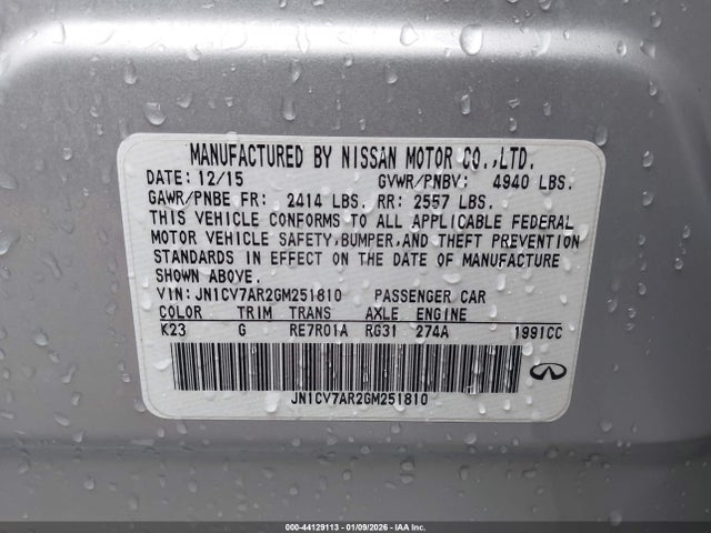 Продаж на аукціоні авто 2016 Infiniti Q50 2.0t Base/2.0t Premium, vin: JN1CV7AR2GM251810, номер лоту: 44129113