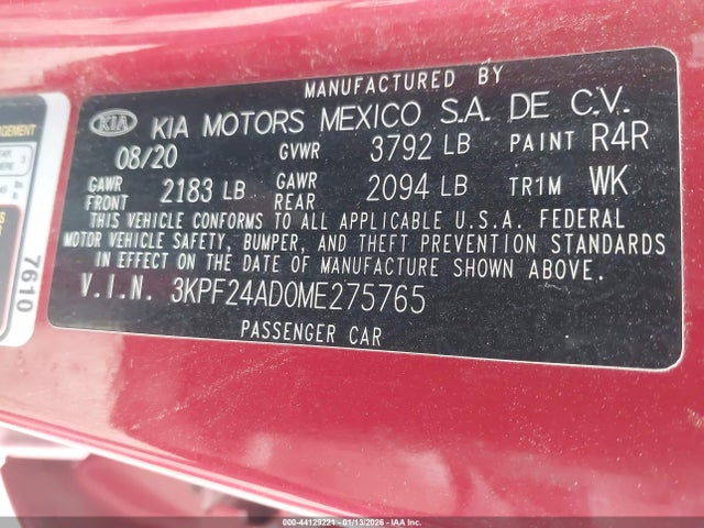 3KPF24AD0ME275765 KIA Forte Lxs