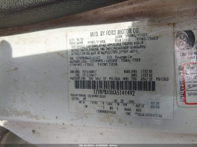 2010 FORD MUSTANG 1ZVBP8ANXA5144492 Photo 8