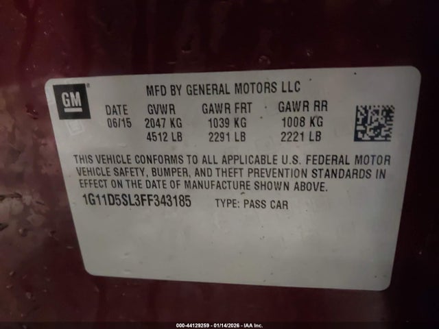 Chevrolet MALIBU 2LT 2015 1G11D5SL3FF343185 Image 9