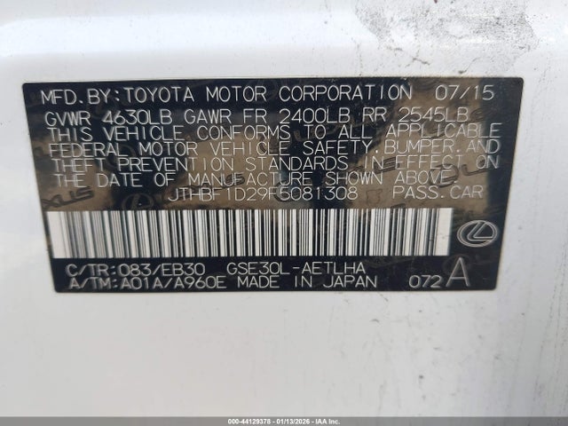 Lexus IS 250 2015 JTHBF1D29F5081308 Image 9