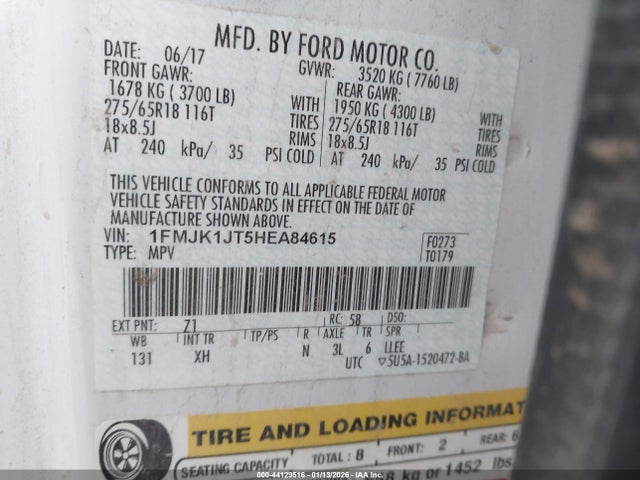 1FMJK1JT5HEA84615 Ford Expedition El Xlt