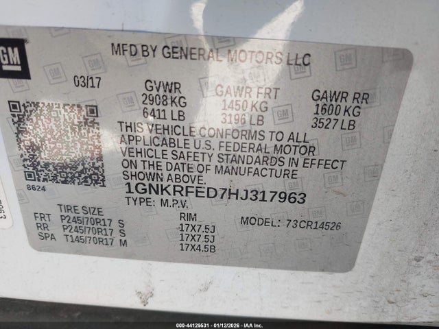 1GNKRFED7HJ317963 Chevrolet Traverse Ls