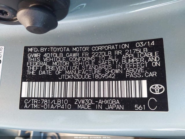 JTDKN3DU0E1809542 Toyota Prius Four