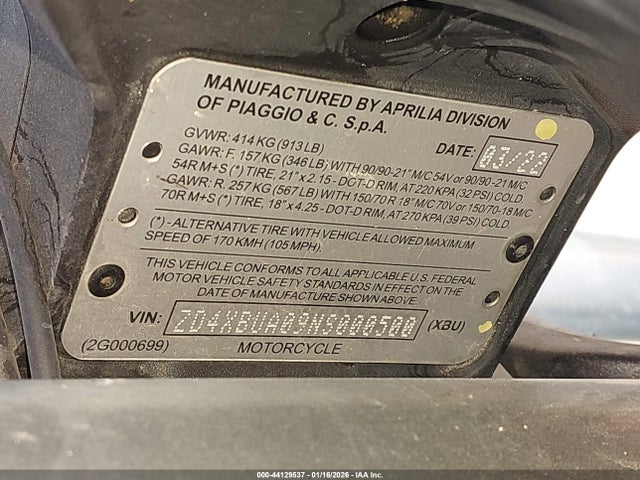 2022 APRILIA TUAREG ZD4XBUA09NS000500 Photo 9