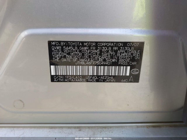 Aukcja sprzedaży 2007 Lexus Ls 460, vin: JTHBL46FX75049401, numer aukcji: 44129588