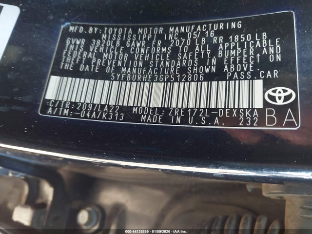 Toyota Corolla S Premium 2016 5YFBURHE3GP512806 Image 9