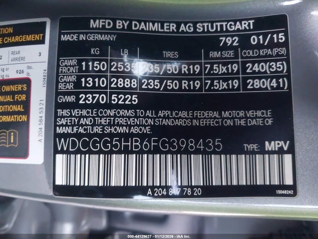 WDCGG5HB6FG398435 Mercedes-Benz GLK 350
