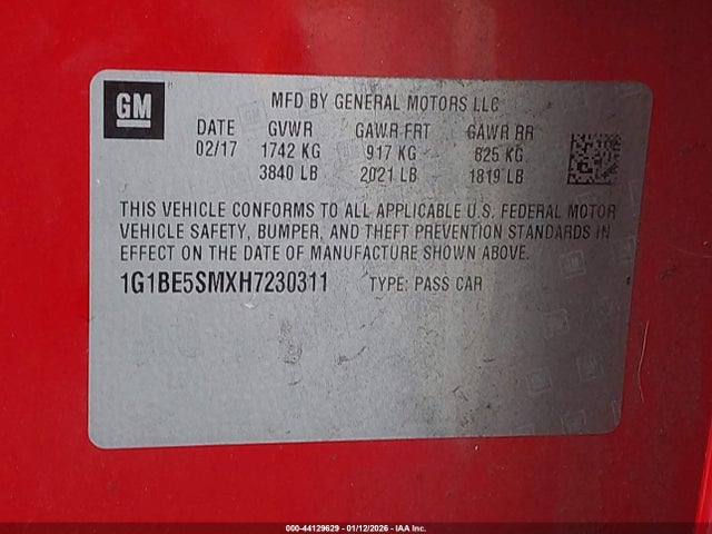 1G1BE5SMXH7230311 Chevrolet Cruze Lt Auto