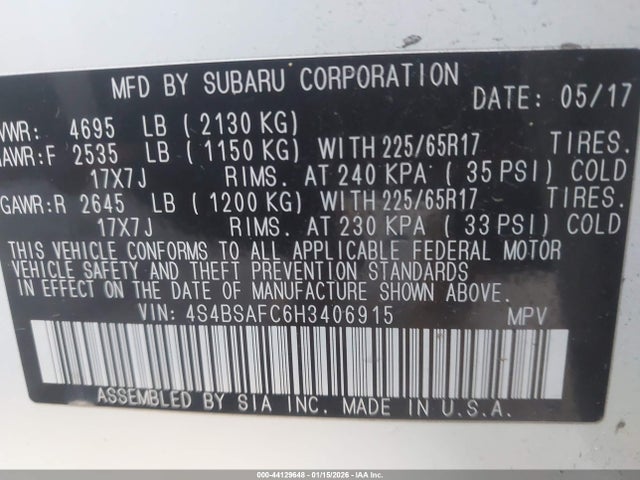 4S4BSAFC6H3406915 Subaru Outback 2.5i Premium