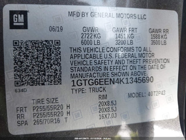 Продаж на аукціоні авто 2019 Gmc Canyon Denali, vin: 1GTG6EEN4K1345690, номер лоту: 44129675