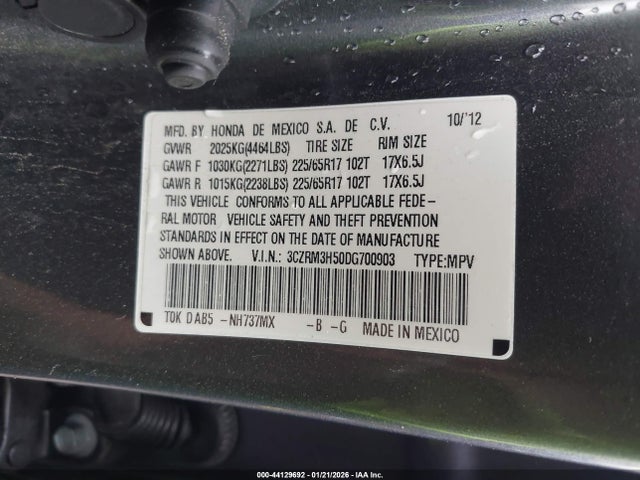 44129692 :رقم المزاد ، 3CZRM3H50DG700903 vin ، 2013 Honda Cr-v Ex مزاد بيع