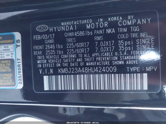 KM8J23A48HU424009 Hyundai TUCSON SE