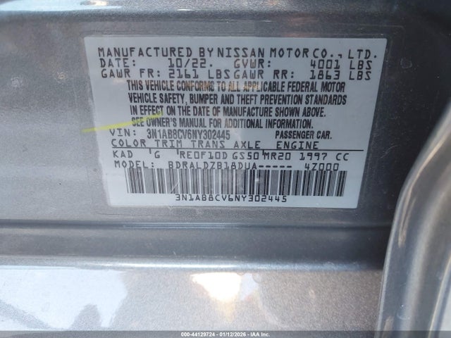 3N1AB8CV6NY302445 Nissan Sentra Sv Xtronic Cvt