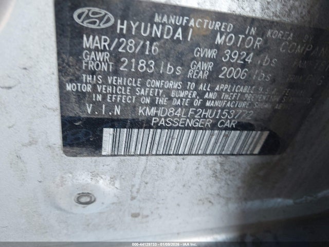 KMHD84LF2HU153772 Hyundai ELANTRA SE