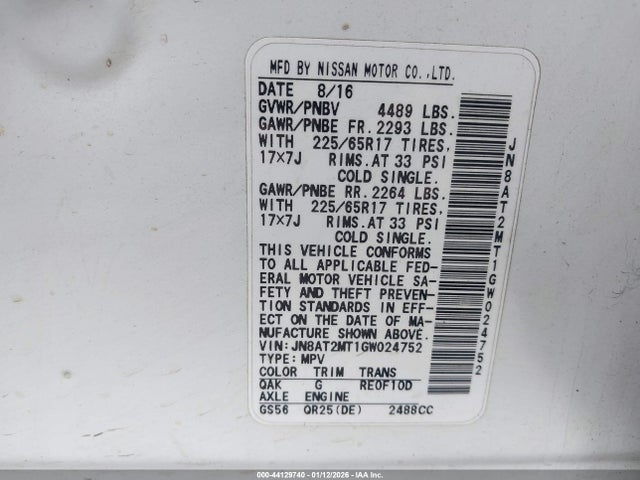 Nissan ROGUE SV 2016 JN8AT2MT1GW024752 Image 9