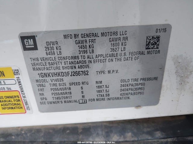 2015 CHEVROLET TRAVERSE 1GNKVHKD3FJ266762 Photo 8