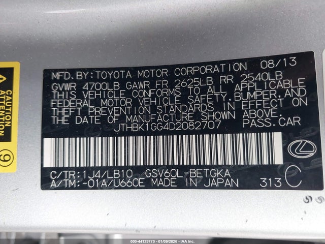 Продажа на аукционе авто 2013 Lexus Es 350, vin: JTHBK1GG4D2082707, номер лота: 44129770