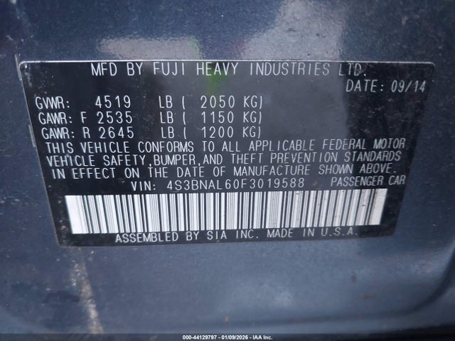 Subaru Legacy 2.5i Limited 2015 4S3BNAL60F3019588 Image 9