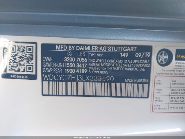 Продаж на аукціоні авто 2020 Mercedes-benz Amg G 63 4matic, vin: WDCYC7HJ3LX333590, номер лоту: 44129798