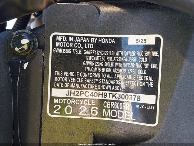 Honda Cbr600 Rr 2026 JH2PC40H9TK300378 Image 10