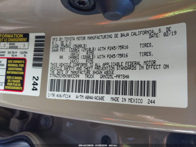 Toyota Tacoma Sr5 V6 2019 3TMAZ5CN5KM093399 Image 9
