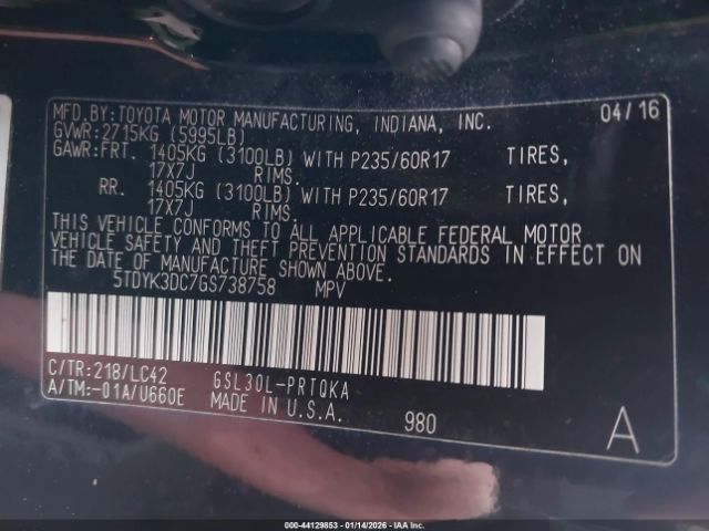 2016 TOYOTA SIENNA 5TDYK3DC7GS738758 Photo 8