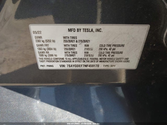 2022 TESLA MODEL Y 7SAYGDEF7NF459170 Photo 8