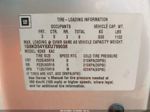 1999 CADILLAC DEVILLE 1G6KD54Y6XU799038 Photo 8