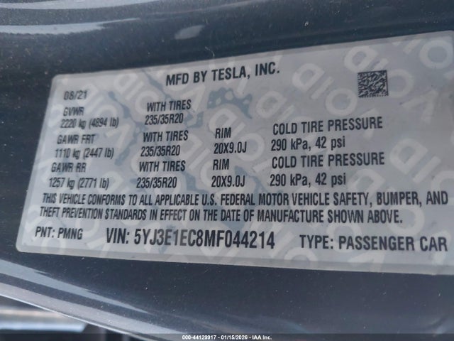 Aukcja sprzedaży 2021 Tesla Model 3 Performance Dual Motor All-wheel Drive, vin: 5YJ3E1EC8MF044214, numer aukcji: 44129917
