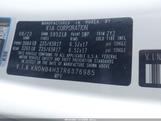 KNDNB4H37R6376985 KIA Carnival Mpv Lx Seat Package