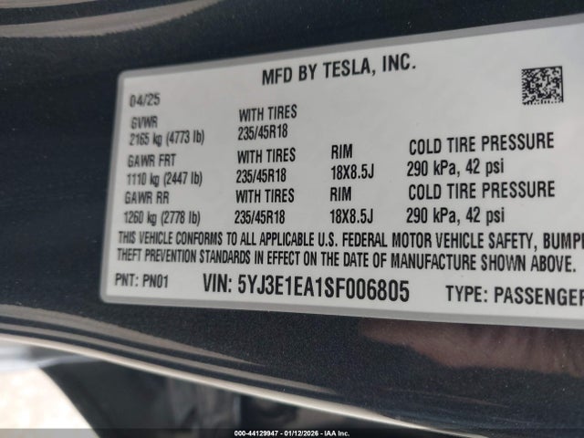 2025 TESLA MODEL 3 5YJ3E1EA1SF006805 Photo 8