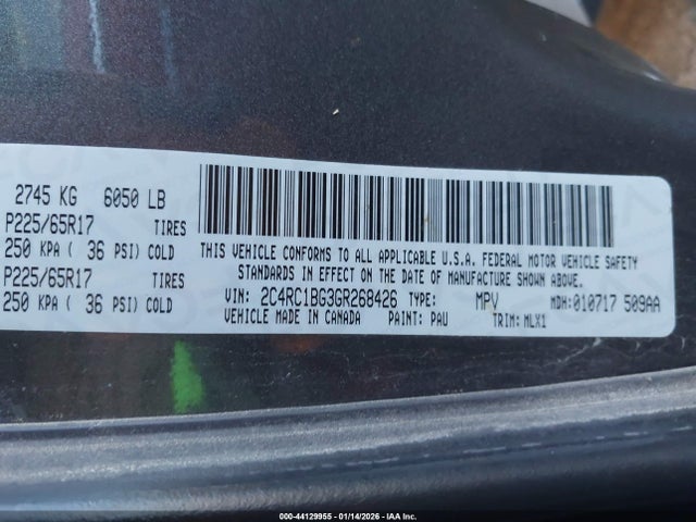 44129955 :رقم المزاد ، 2C4RC1BG3GR268426 vin ، 2016 Chrysler Town & Country Touring مزاد بيع