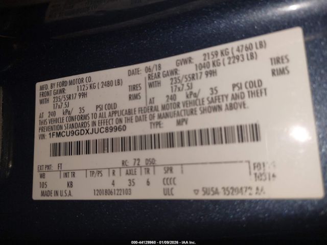 2018 FORD ESCAPE 1FMCU9GDXJUC89960 Photo 8